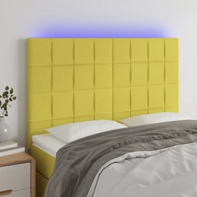 vidaXL Cabeceira cama c/ LED tecido 144x5x118/128 cm verde