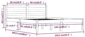Estrutura de cama 140x190 cm pinho maciço