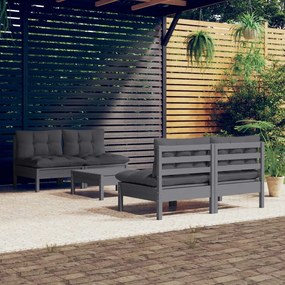 vidaXL 5 pcs conj. lounge de jardim com almofadões antracite pinho