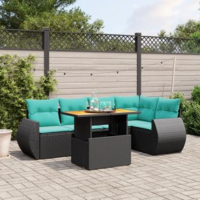 vidaXL 6 pcs conjunto de sofás p/ jardim c/ almofadões vime PE preto