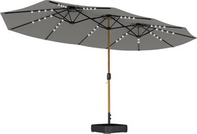 Outsunny Chapéu de Sol Duplo com 48 Luzes LED 459x266x235 cm Base Incluida Manivela Sacos de Areia Cinzento | Aosom Portugal