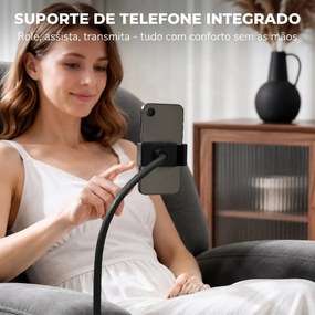 Poltrona Relax Reclinável 3 em 1 com Função de Baloiço Rotação 360° Suporte para Telemóvel Assento Amplo Cinzento