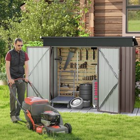 Abrigo exterior, de ferramentas com 2 portas e telhado para jardim, pátio 235 x 117 x 185 cm cinza claro