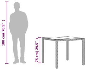 Mesa de jardim com tampo de vidro 90x90x75 cm vime PE castanho