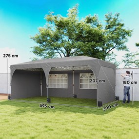 Tenda de jardim 3 x 6 m, tenda pop-up dobrável, com altura ajustável, impermeável, proteção UV50+, cinzenta