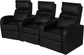 vidaXL Poltrona reclinável com 3 lugares couro artificial preto
