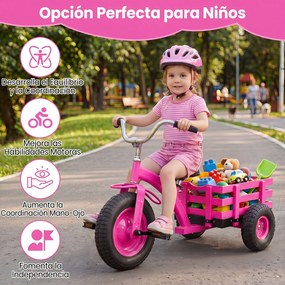 Triciclo Infantil Evolutivo, 117 x 55 x 68 cm, Assento e Guiador Ajustáveis, Rosa