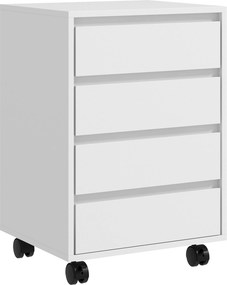 HOMCOM Bloco de Gavetas de Escritório com 4 Gavetas Bloco de Gavetas para Secretária com Rodas Arquivador Móvel 46x40x65 cm Branco | Aosom Portugal