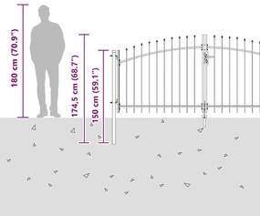 Portão de Jardim com Topo de Lança Cinza 125 x 400 cm em Aço.