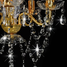 Lustre com contas de cristal redondo 5 x E14 dourado