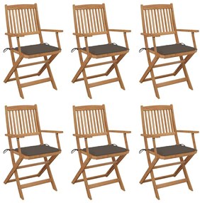 vidaXL Cadeiras de jardim dobráveis c/ almofadões 6 pcs acácia maciça