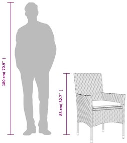 3 pcs conjunto de bistrô com almofadões vime PE/vidro castanho