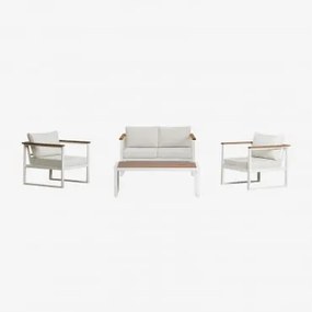 Conjunto De Jardim Com Sofá De 2 Lugares, 2 Poltronas E Mesa De Centro Em Alumínio E Madeira De Acácia Lipov Gardénia Branco - Sklum