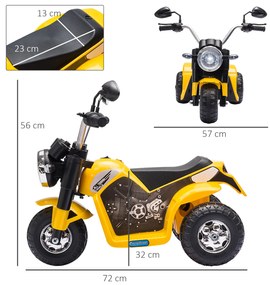 Motocicleta Elétrica Infantil com 3 Rodas Triciclo a Bateria 6V para Crianças de 18-36 Meses com Farol Buzina 72x57x56cm Amarelo