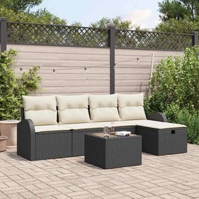 Conjunto de Sofá de Jardim vidaXL de 6 Peças com Almofadas em Preto Rattan Poliéster