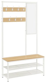 Cabideiro com sapateira, espelho e banco para hall de entrada | VASAGLE | 35 x 98 x 180 cm | carvalho|branco | HSR415W09.
