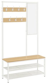 Cabideiro VASAGLE com espaço para sapatos, cabideiro de corredor com espelho, ganchos, banco e prateleiras para sapatos, 35 x 98 x 180 cm, corredor, quarto, estilo moderno, cor carvalho e branco HSR415W09