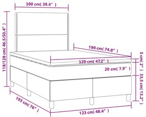 Cama boxspring com colchão 120x190 cm veludo cinzento-claro