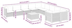 11 pcs conjunto sofás de jardim c/ almofadões vime PE cinzento