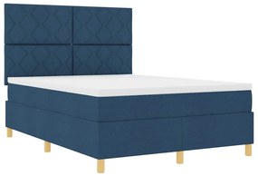 Cama Box Spring com Colchão e Luz LED Azul 140x190 cm Tecido