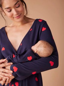 Agora -15%: Conjunto Maternidade "Mon coeur": camisa de dormir para grávida + body de bebé + bolsa ENVIE DE FRAISE marinho