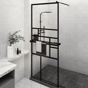 vidaXL Divisória chuveiro c/prateleira 80x195 vidro/alumínio ESG preto