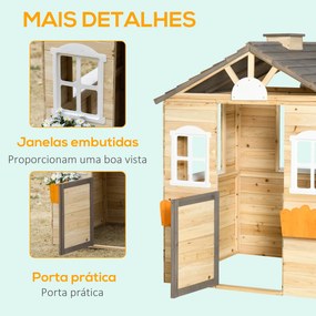 Casa de Jardim de Madeira para Crianças de 3-7 Anos com Janelas 2 Floreiras e 1 Banco 113x94x134,5 cm Madeira