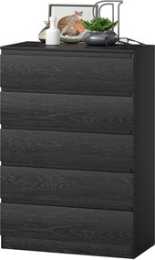 Cómoda 5 Gavetas 77x40x111,5 cm para Quarto Móvel de Arrumação Estilo Moderno Preto