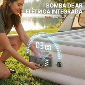 Colchão Insuflável Individual Dobrável com Bomba, Enchimento em 3 Min e Esvaziamento em 2 Min, Bolsa, Suporta 200 kg, 190x97x39 cm, Caqui