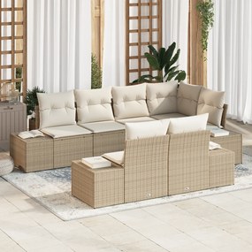Conjunto de Sofá de Jardim de 7 Peças com Almofadas Bege Rattan Polipr