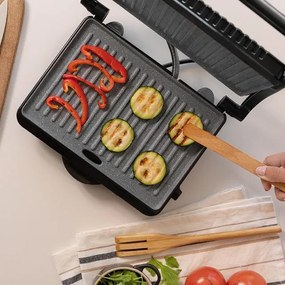 Grelhador elétrico Rock'nGrill Dark 1000. 1000 W, revestimento de pedra, tabuleiro para gorduras, placa superior flutuante, superfície 25,4x17,5 cm, s