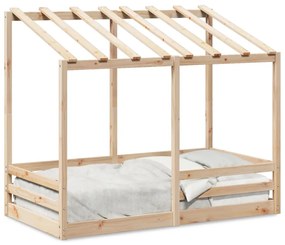 Cama infantil com telhado 70x140 cm madeira de pinho maciça