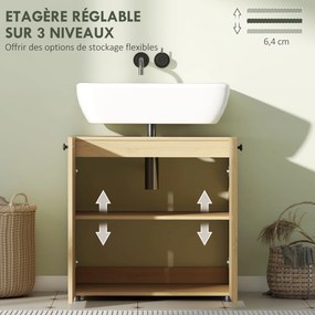 Móvel para lavatório (NÃO INCLUIDO) 60 x 39,8 x 58,5 cm, móvel de casa de banho com 2 portas com fecho amortecido, prateleira ajustável,, madeira natu