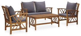 vidaXL 4 pcs conj. lounge jardim c/ almofadões madeira acácia maciça
