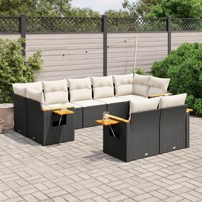vidaXL 9 pcs conjunto de sofás p/ jardim c/ almofadões vime PE preto