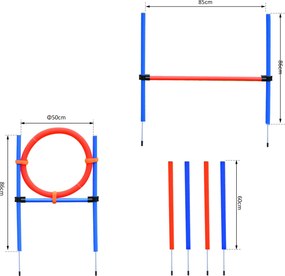 Equipamento completo de agility para cães: obstáculos e treino – conjunto de 11 peças para percurso de agility, com bolsa de transporte em aço vermelh