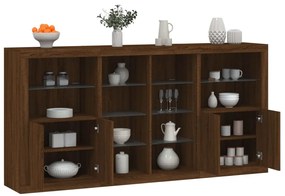 Aparador com luzes LED 202x37x100 cm carvalho castanho