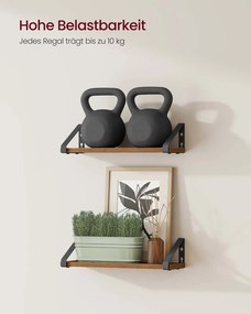 Conjunto de 2 prateleiras de parede 12,7 x 40 x 11,2 cm Castanho vintage + Preto