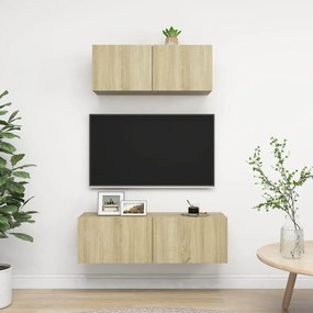 2 pcs conjunto de móveis TV derivados madeira carvalho sonoma