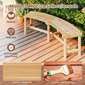 Banco Curvo para Exterior 170 x 58 x 45 cm para 2-3 Pessoas Capacidade de Carga de 360 kg Sem Encosto para Jardim Natural