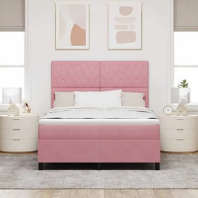 Cama Box com Colchão e LED Rosa 160x200 cm Veludo