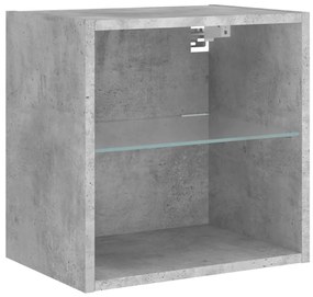 Mesa de cabeceira de parede com luzes LED cinzento cimento