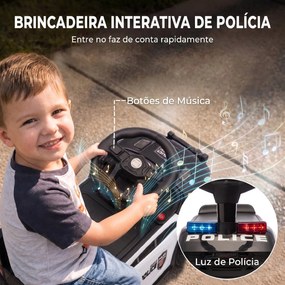 Carro Andador de Polícia para Crianças 18-36 Meses com Luz, Música e Arrumação 65x29,5x36 cm Preto