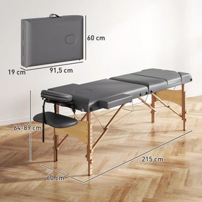Marquesa de Massagem Dobrável Portátil com Altura Ajustável Apoio de Cabeça Apoios de Braço Acolchoados 215x60x64-89 cm Cinza