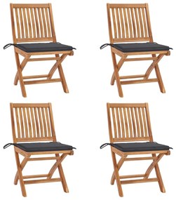 vidaXL Cadeiras de jardim dobráveis c/ almofadões 4 pcs teca maciça