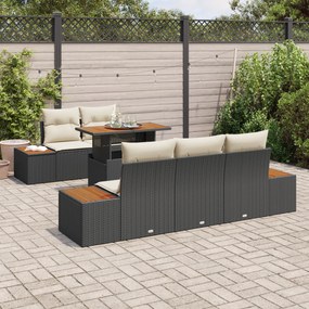 Conjunto de Sofá de Jardim de 6 Peças com Almofadas em Rattan Preto