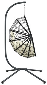 Cadeira em forma de ovo suspensa com suporte vime/aço bege