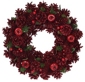 Coroa Natal Pinhas Vermelho 34CM