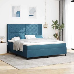 Cama Box com Colchão e LED Azul Escuro 180x200 cm em Veludo