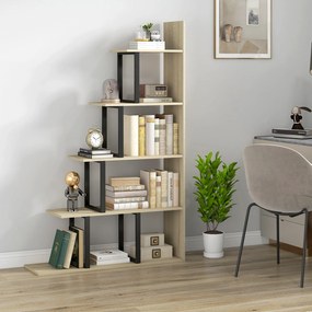Estante-biblioteca divisória de ambientes em estilo industrial 102 x 30 x 160 cm, em forma de escada, com 5 prateleiras, cor carvalho